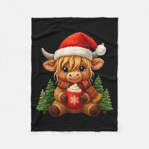 Crochet Yarn Cute Christmas Highland Cow Santa Hat Fleece Blanket