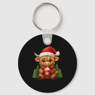 Crochet Yarn Cute Christmas Highland Cow Santa Hat Key Ring