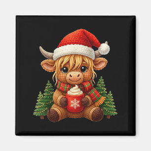 Crochet Yarn Cute Christmas Highland Cow Santa Hat Magnet