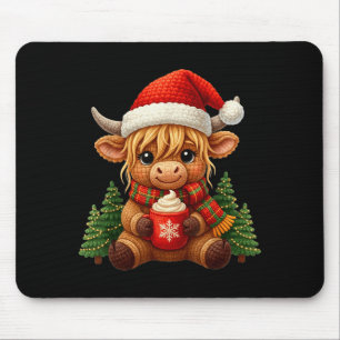 Crochet Yarn Cute Christmas Highland Cow Santa Hat Mouse Pad