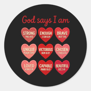 Crochet Yarn God Says I Am Christian Candy Heart V Classic Round Sticker