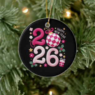Crochet Yarn Happy New Year 2026 Ceramic Ornament