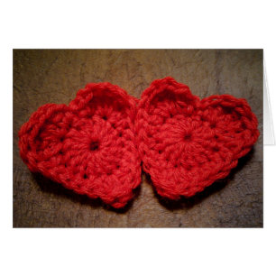 Crochet Yarn Hearts on Wood Handmade