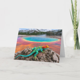 Crocheted Collared Lizard visits Yellowstone Holiday Card