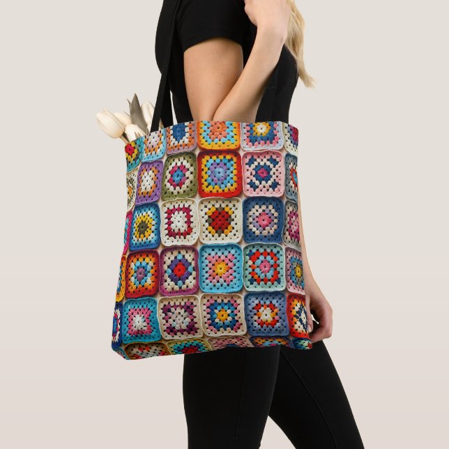 Crocheted Granny Square Pattern Tote Bag (Close Up)