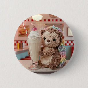 Crocheted Hedgehog and Milkshake at Retro Diner 6 Cm Round Badge