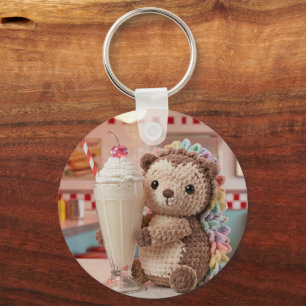 Crocheted Hedgehog and Milkshake at Retro Diner Key Ring