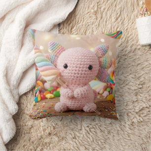 Crocheted Pink Axolotl Pastel Candy Cushion