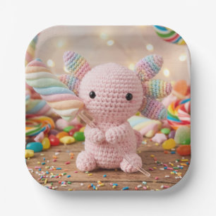 Crocheted Pink Axolotl Pastel Candy Paper Plates