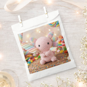 Crocheted Pink Axolotl Pastel Candy Paper Plates Favour Bag