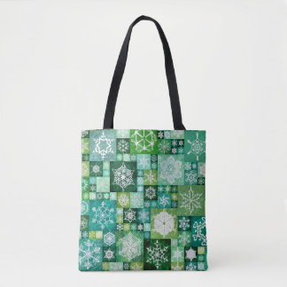 Crocheted Snowflakes Green Digital Patchwork Tote Bag