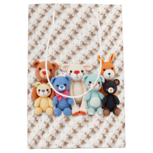 Crocheted Stuffed Animals Blue and Yellow Medium Gift Bag