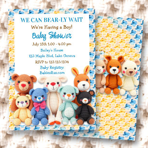 Crocheted Stuffed Animals Boy's Baby Shower Invitation
