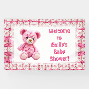 Crocheted Teddy Bear Girl's Baby Shower Banner