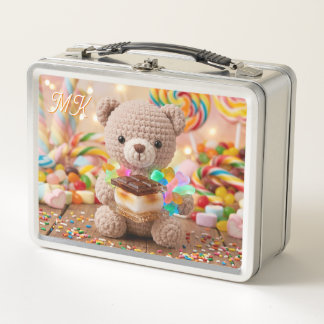 Crocheted Teddy Bear with S'more Personalised Metal Lunch Box