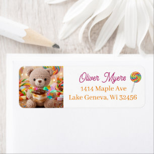 Crocheted Teddy Bear with S'more Personalised Return Address Label