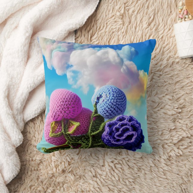 Crocheted Wildflowers In the Clouds  Cushion (Blanket)
