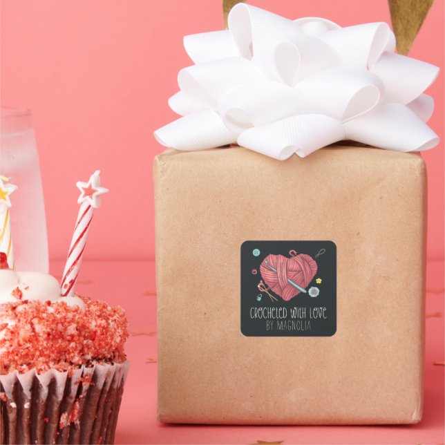 Crocheted with Love Handmade Yarn Heart  Square Sticker (Party)