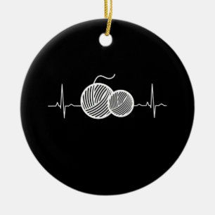 Crocheting - Crochet Thread Heartbeat Ceramic Ornament