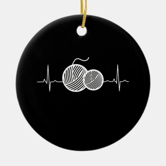 Crocheting - Crochet Thread Heartbeat Ceramic Ornament (Front)