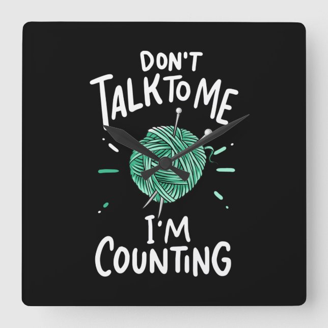 Crocheting Knitting Square Wall Clock (Front)