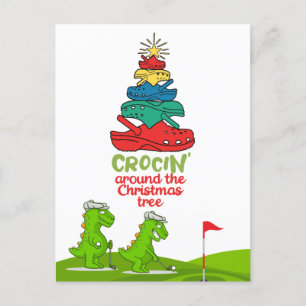Crocin Around the Christmas Tree Crocodile golfer Postcard