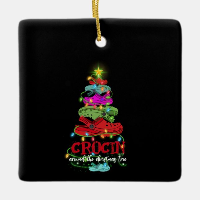 Crocin Around The Christmas Tree Gift Ceramic Ornament (Front)