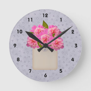 Crock Of Peonies Wall Clock