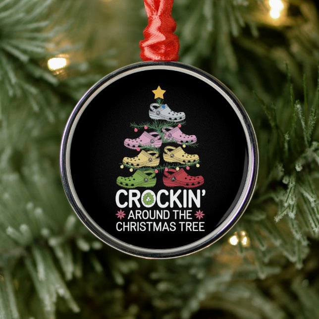 Crockin' Around The Christmas Tree Metal Ornament (Tree)