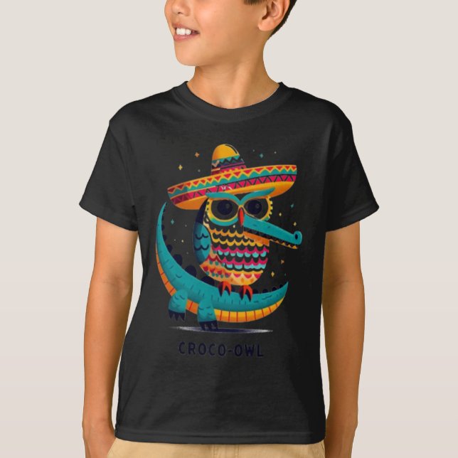 Croco-owl Fiesta Fun And Festive Hybrid Animal Art T-Shirt (Front)