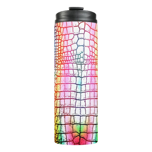 Crocodile abstract pattern, colourful pattern thermal tumbler (Front)