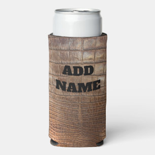 Crocodile alligator brown leather-look skin exotic seltzer can cooler