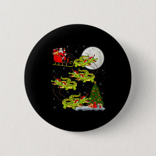 Crocodile Alligators Santa Sleigh Flying Funny Chr 6 Cm Round Badge