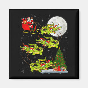 Crocodile Alligators Santa Sleigh Flying Funny Chr Magnet