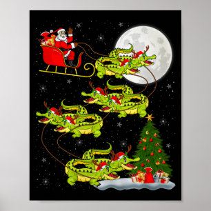 Crocodile Alligators Santa Sleigh Flying Funny Chr Poster
