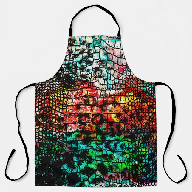 Crocodile and leopard pattern with colorful abstra apron (Front)