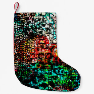 Crocodile and leopard pattern with colorful abstra small christmas stocking