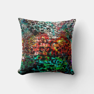 Crocodile and leopard pattern with colourful abstr cushion