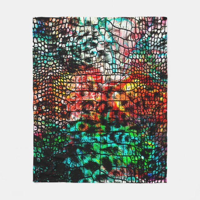 Crocodile and leopard pattern with colourful abstr fleece blanket (Front)