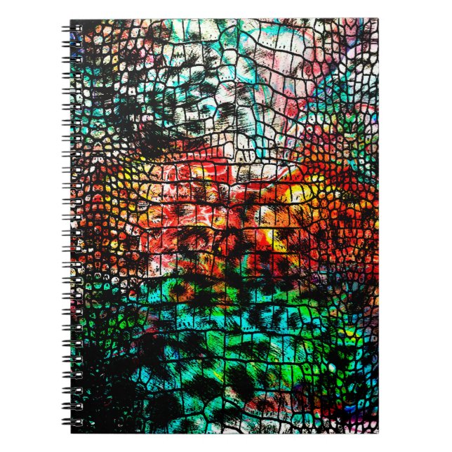 Crocodile and leopard pattern with colourful abstr notebook (Front)