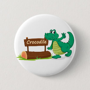 crocodile and name plate 6 cm round badge