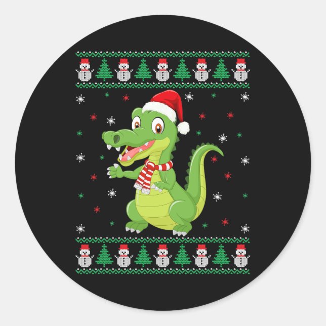 Crocodile Animal Matching Family Ugly Christmas Sw Classic Round Sticker (Front)