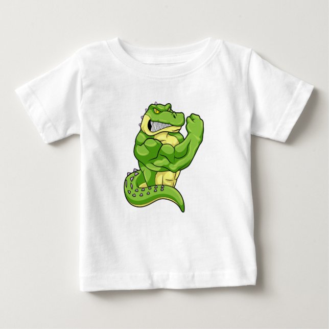 Crocodile as Bodybuilder & big Muscles Baby T-Shirt (Front)