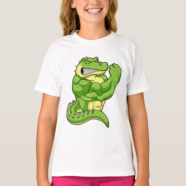 Crocodile as Bodybuilder & big Muscles T-Shirt (Front)