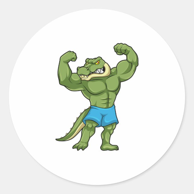 Crocodile as Bodybuilder extreme Classic Round Sticker (Front)