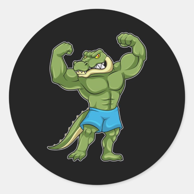 Crocodile as Bodybuilder extreme Classic Round Sticker (Front)