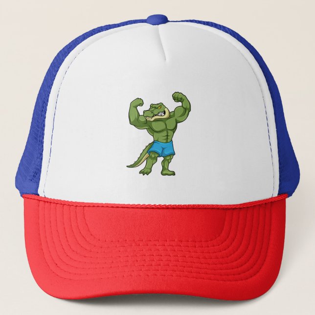 Crocodile as Bodybuilder extreme Trucker Hat (Front)