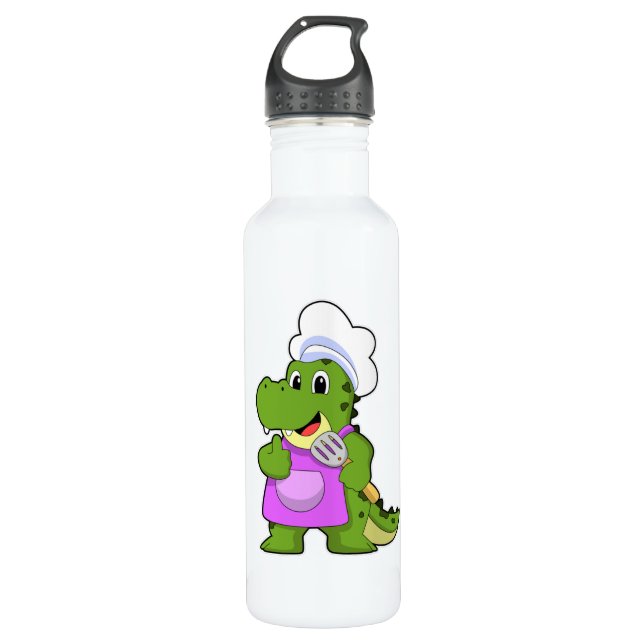 Crocodile as Cook with Spatula 710 Ml Water Bottle (Front)