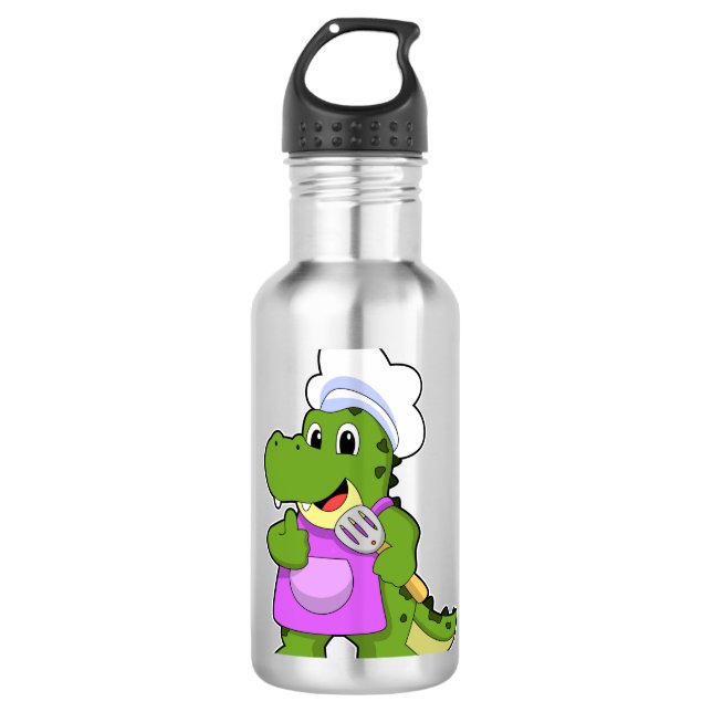 Crocodile as Cook with Spatula 710 Ml Water Bottle (Front)