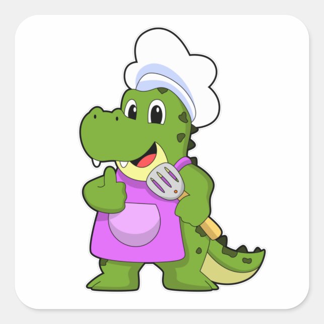 Crocodile as Cook with Spatula Square Sticker (Front)